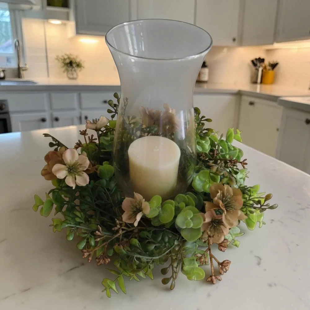 Fall Candle Ring Wreath, Mini Thanksgiving Cabinet Decor